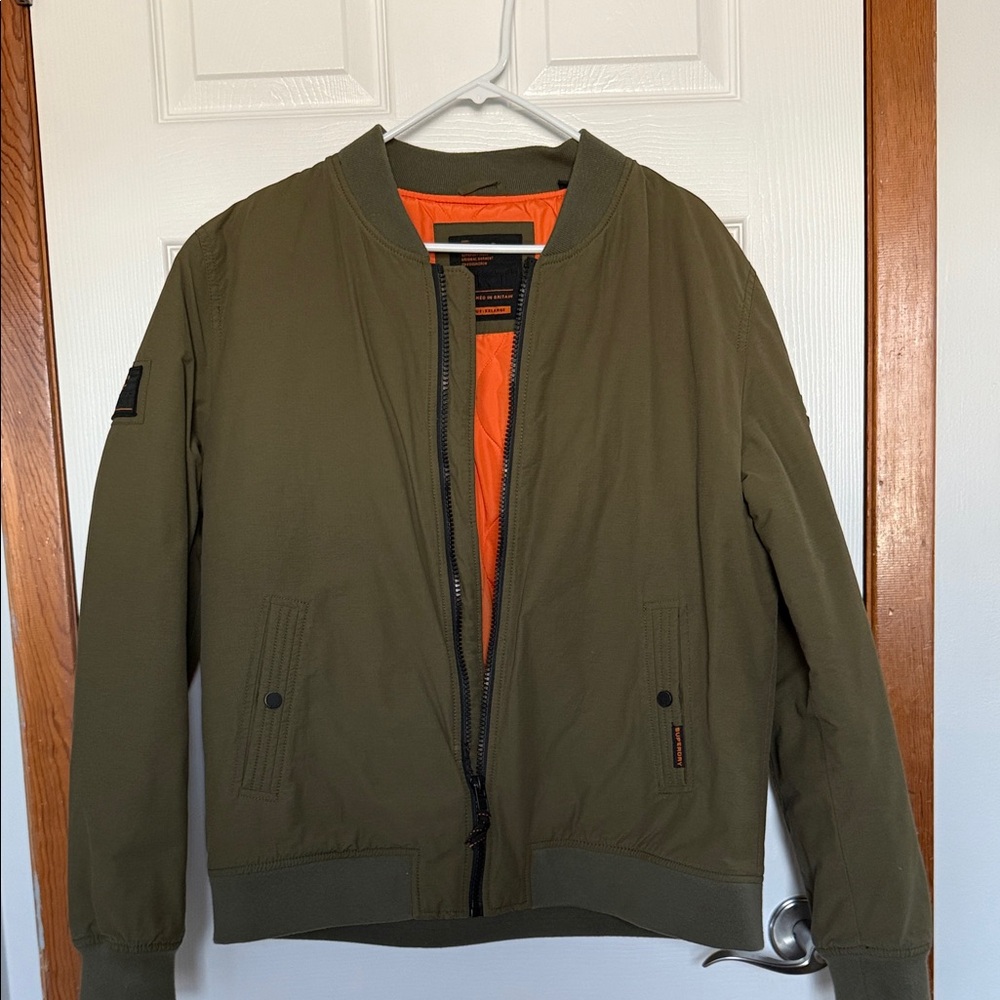 Superdry Men's Olive Bomber Jacket with Orange Lining